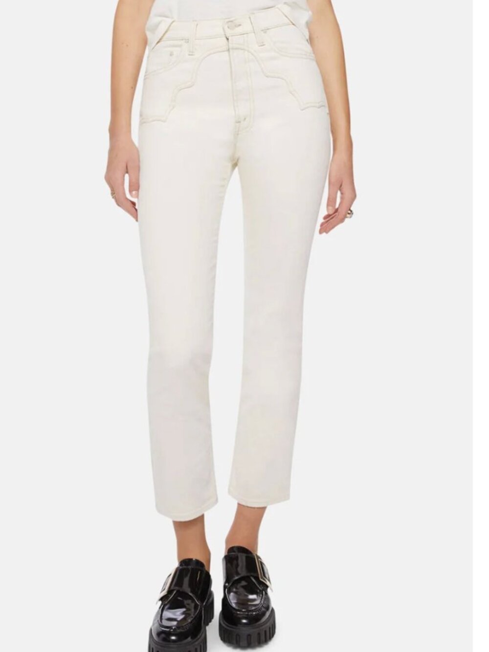 Mother Superior The Buckle Bunny Rider Ankle Jeans Act Natural Cream White Sz 24